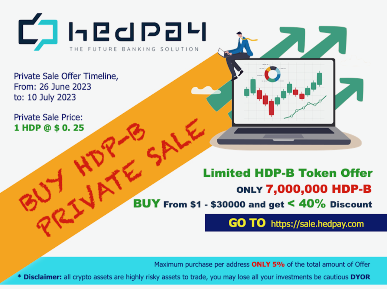 HBP-B Seed Offer! Limited HDP-B token offer, buy from $1 - $30000 and get up to 40% discount. Go to https://sale.hedpay.com